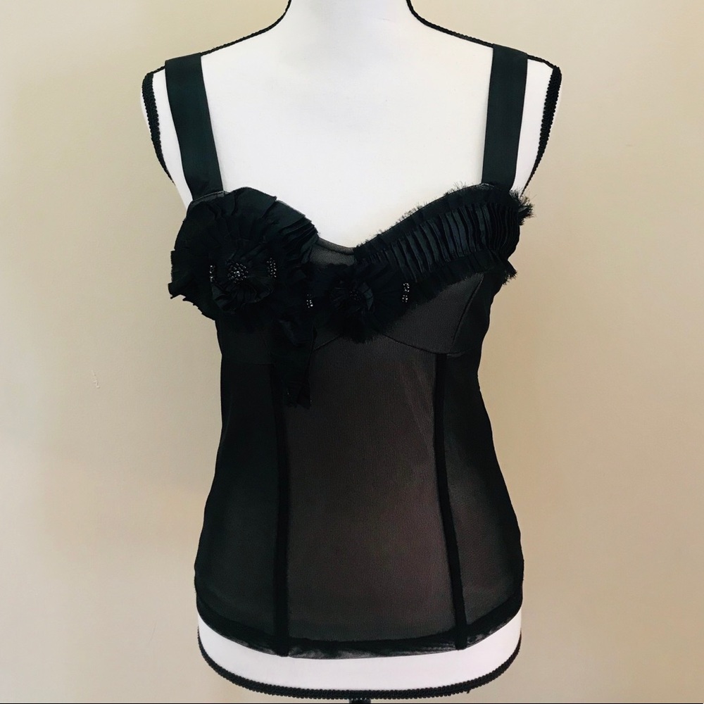 Next Black Tank Top with Flower Pattern on Chest